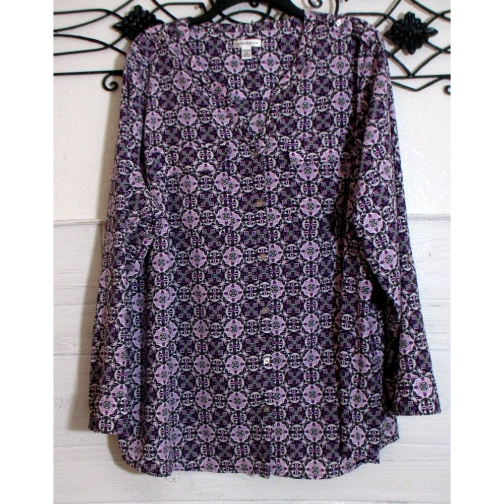 Croft & Barrow Women's Top Size 2X Long Sleeve Purple Geometric Round Neck